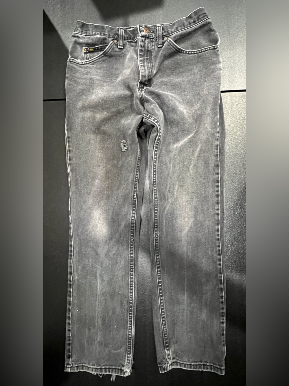 Lee Men's Gray Black Wash Distressed Regular Fit Straight Jeans 32x32